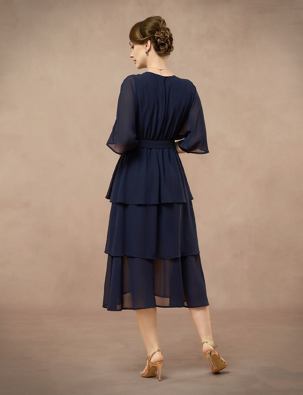 Chiffon Layered Ruffle V-Neck Dress