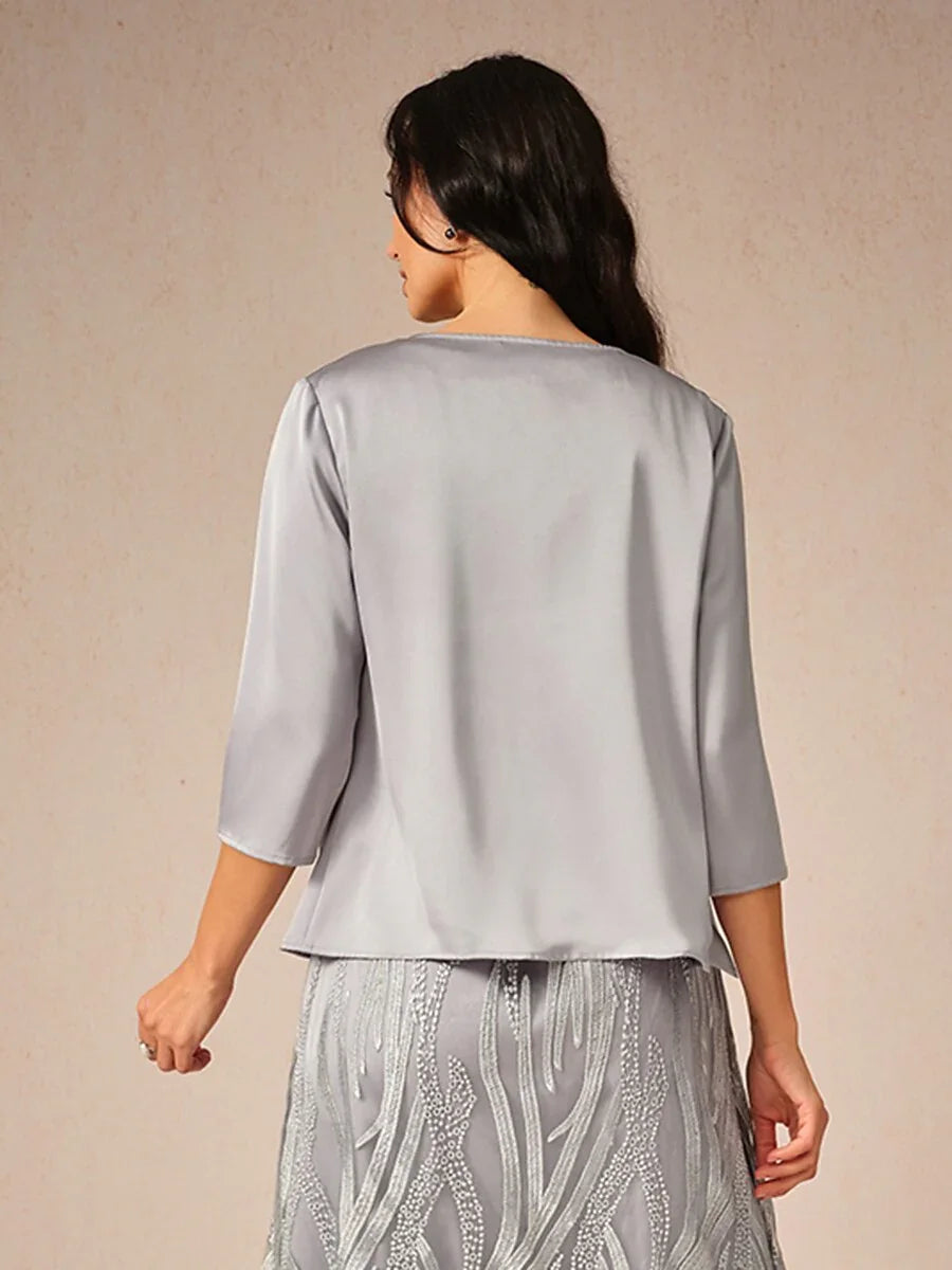 Satin 3/4 Length Sleeve Crop Cardigan