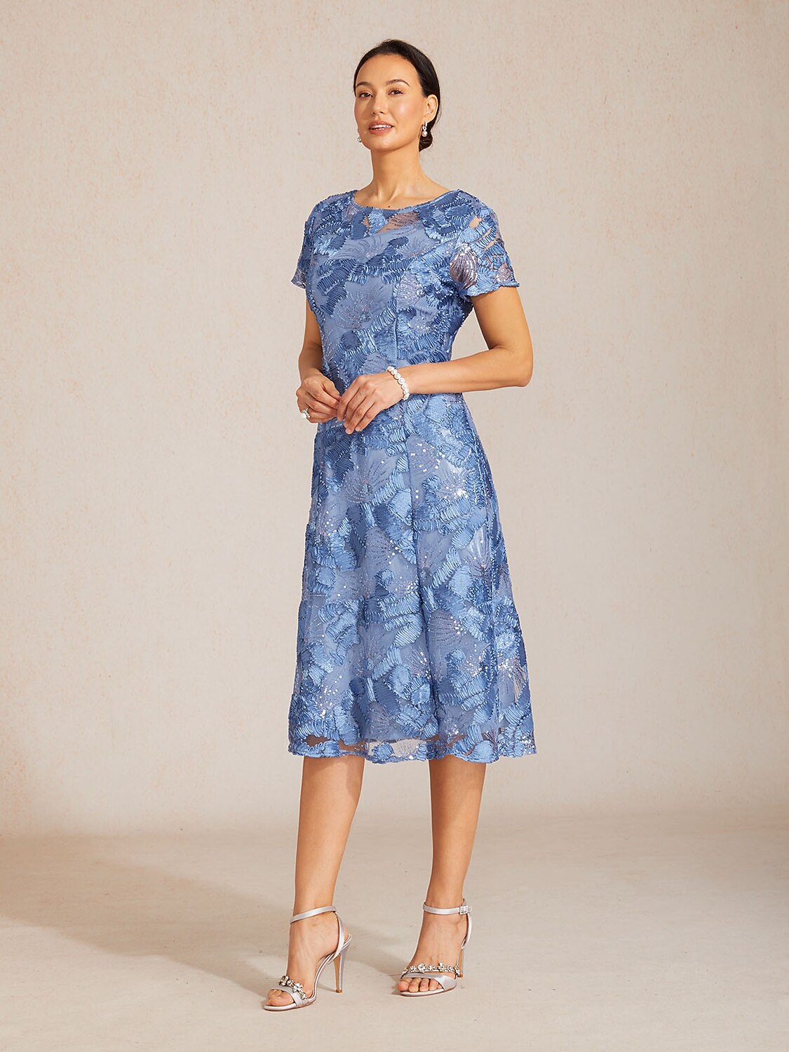 Rosette Sequin Lace A-Line Gown