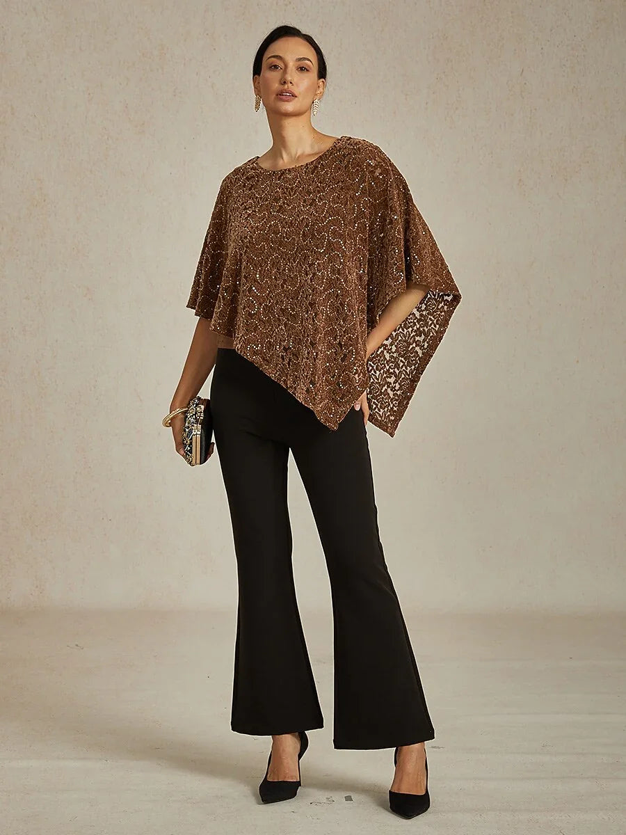 Sequin Lace Velvet Capelet Top