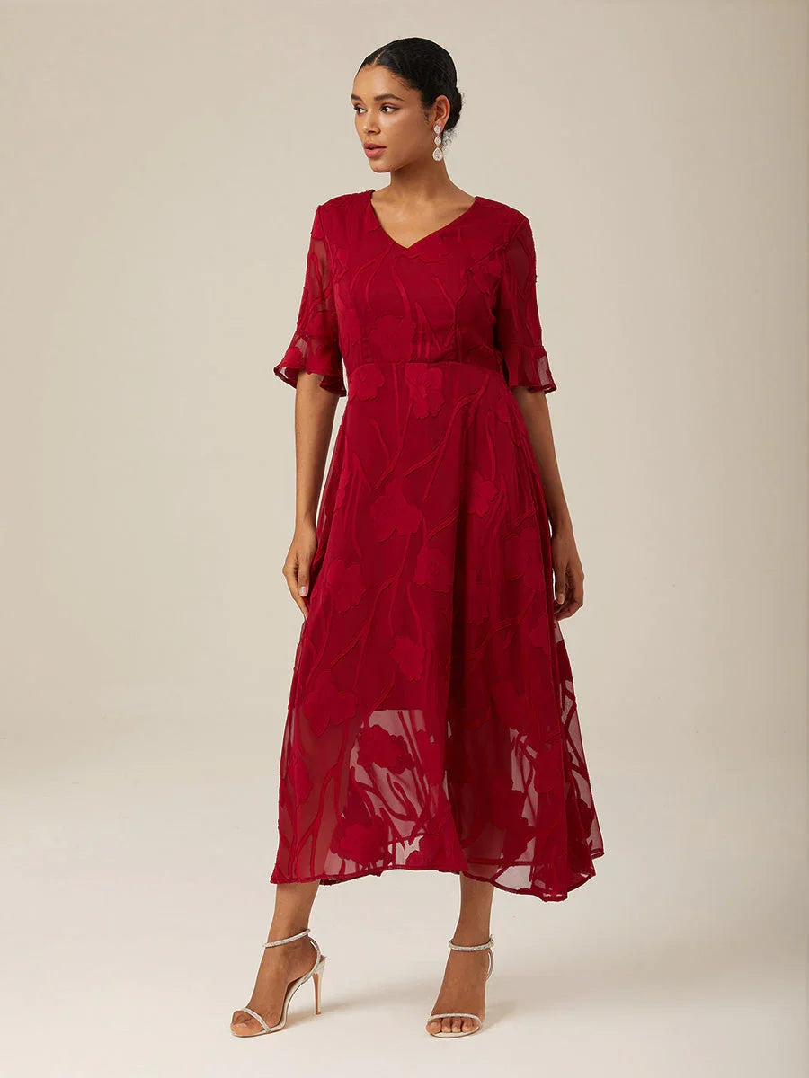 Ruffle Flutter Lace Maxi Dress
