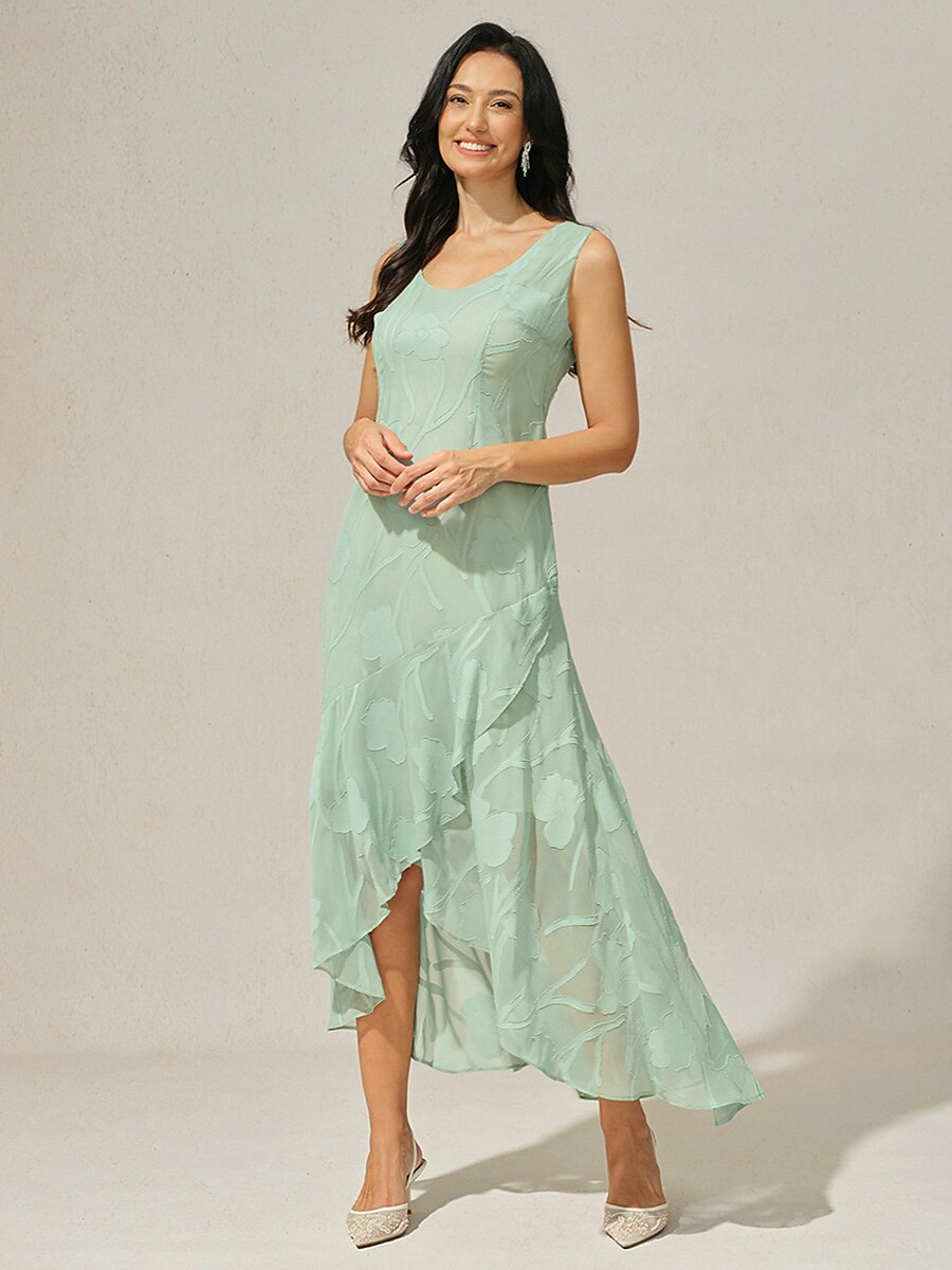 Floral Chiffon Evening Gown with Asymmetrical Hem