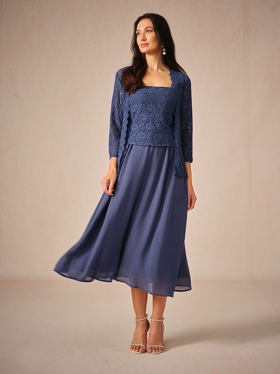 A Line Dress Semi Formal Lace Dress Set