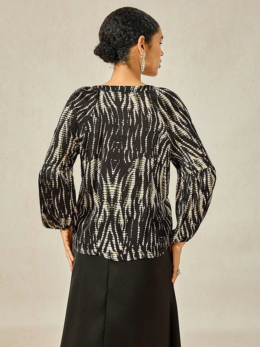 Satin Lantern Sleeve Notched Collar Buttoned Blouse