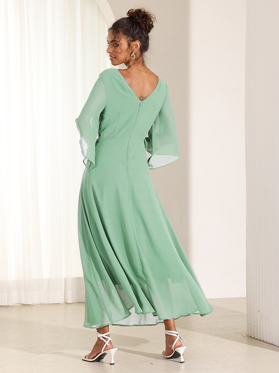 Twisted Ruffle Chiffon Maxi Dress