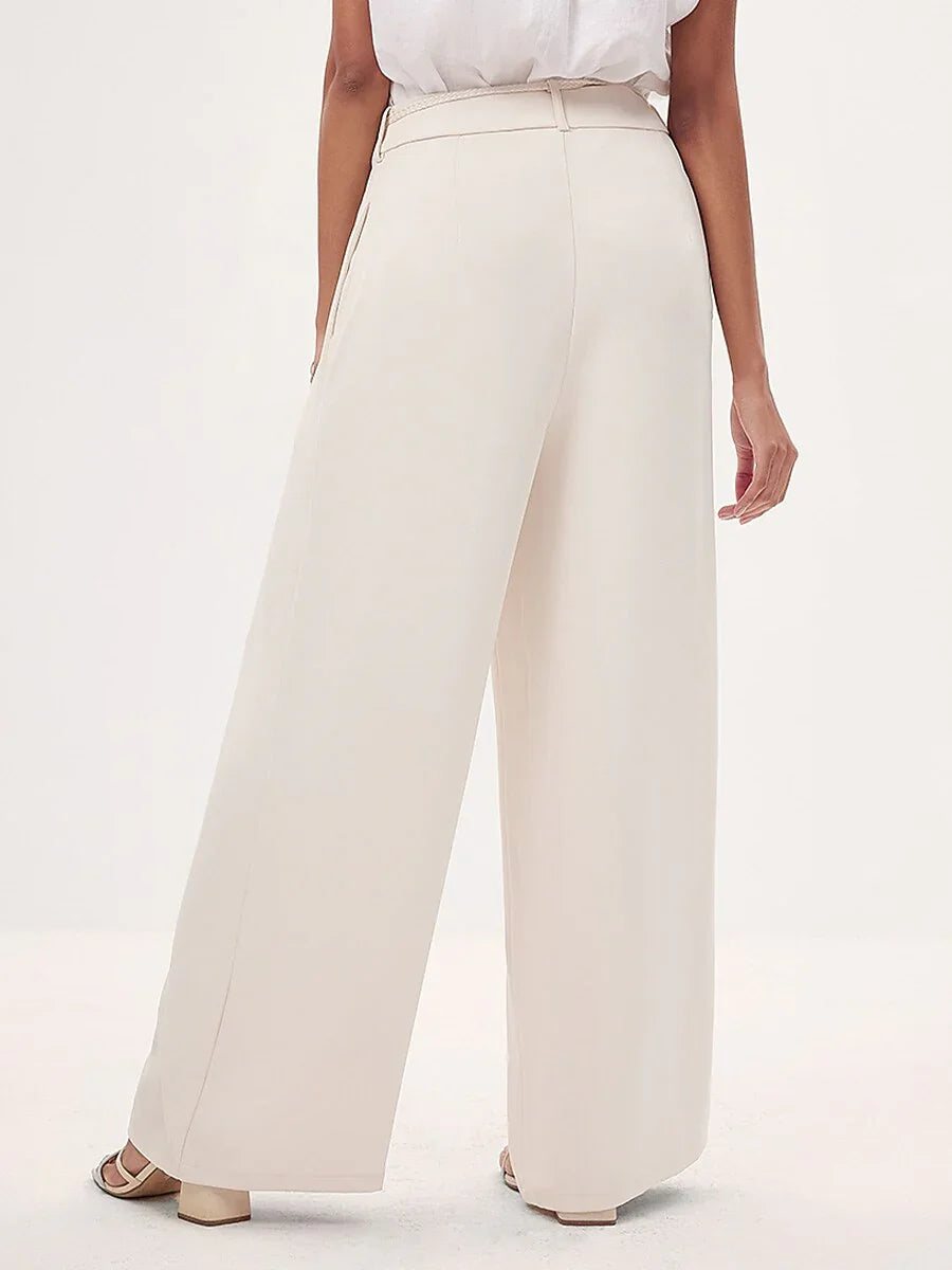 Asymmetrical Mid-Waist Wide-Leg Trousers