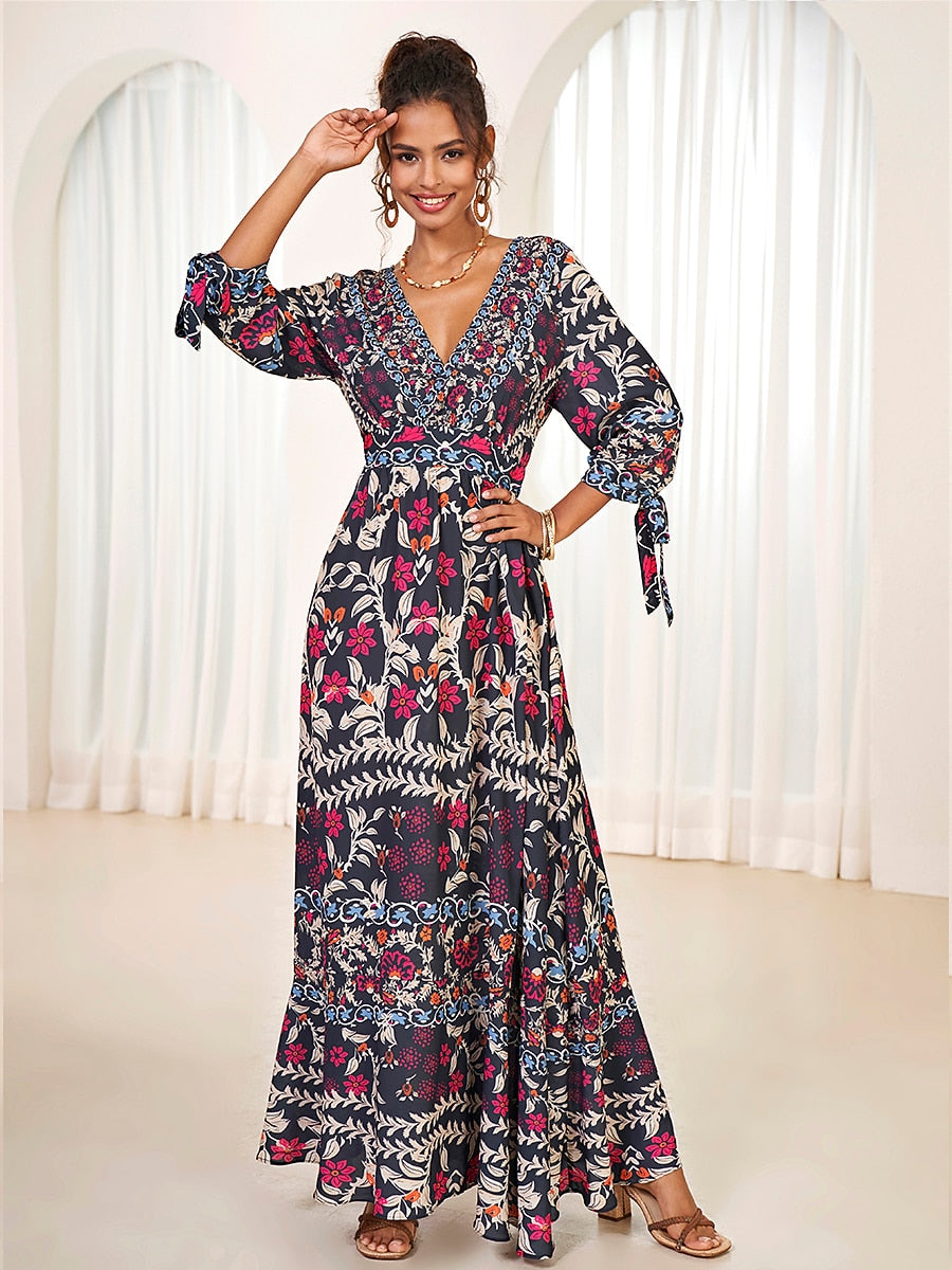Bohemian Floral Vacation Maxi Dress