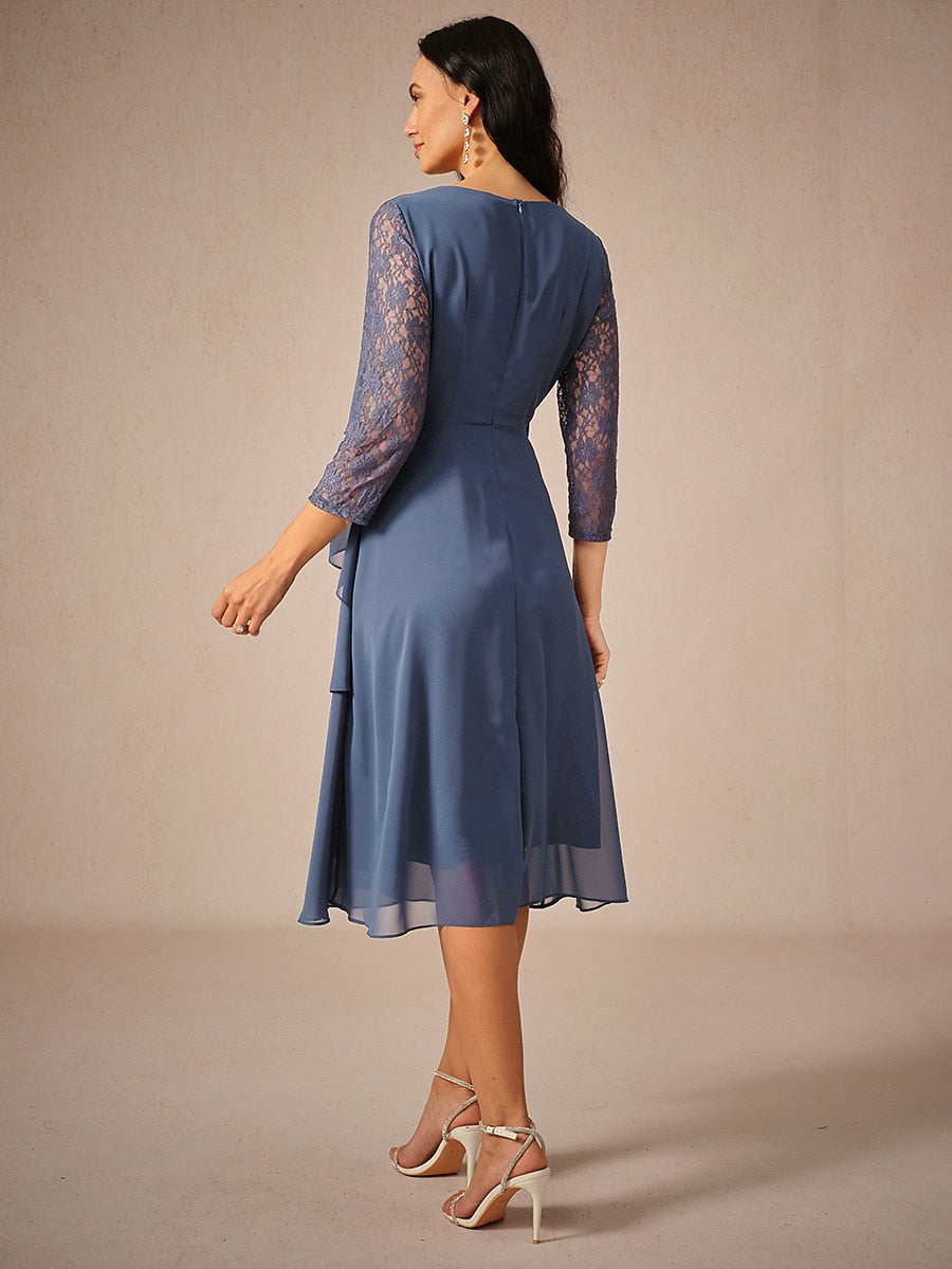 Layered Lace Sleeve Chiffon Dress