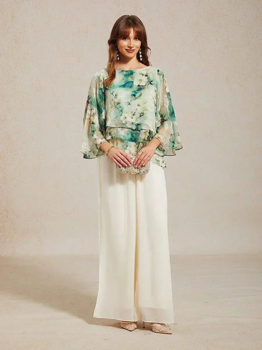 Lace Chiffon Layered Blouse with Floral Print