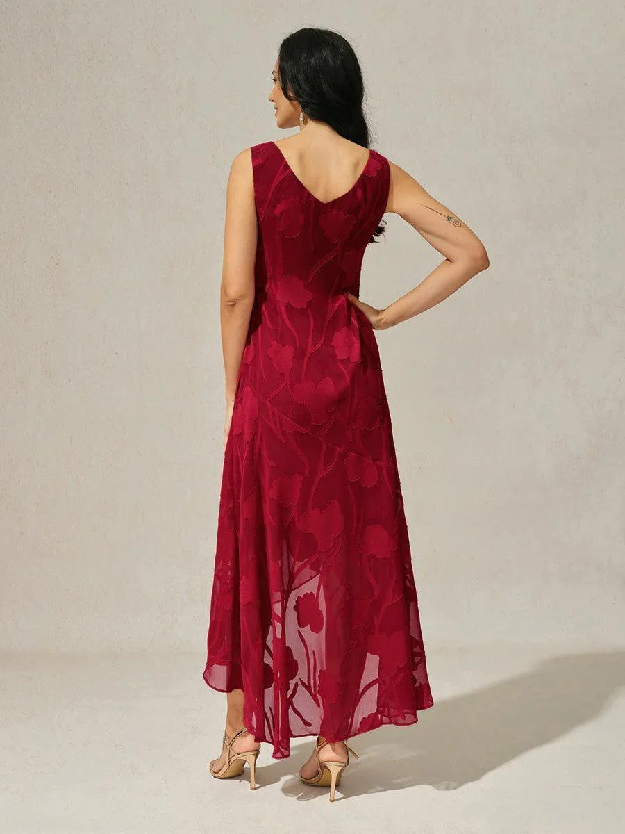Abendkleid aus Chiffon mit Blumenmuster und asymmetrischem Saum