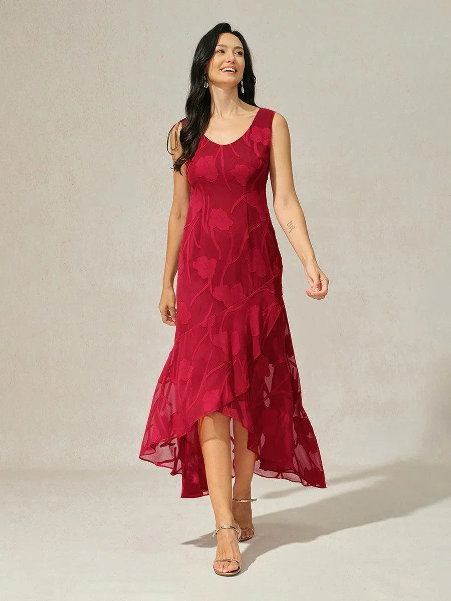 Abendkleid aus Chiffon mit Blumenmuster und asymmetrischem Saum