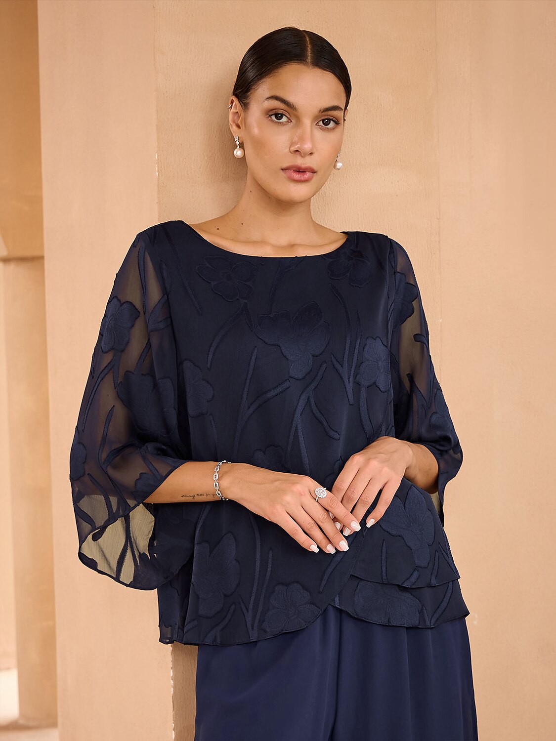 Floral Layered Chiffon Tops