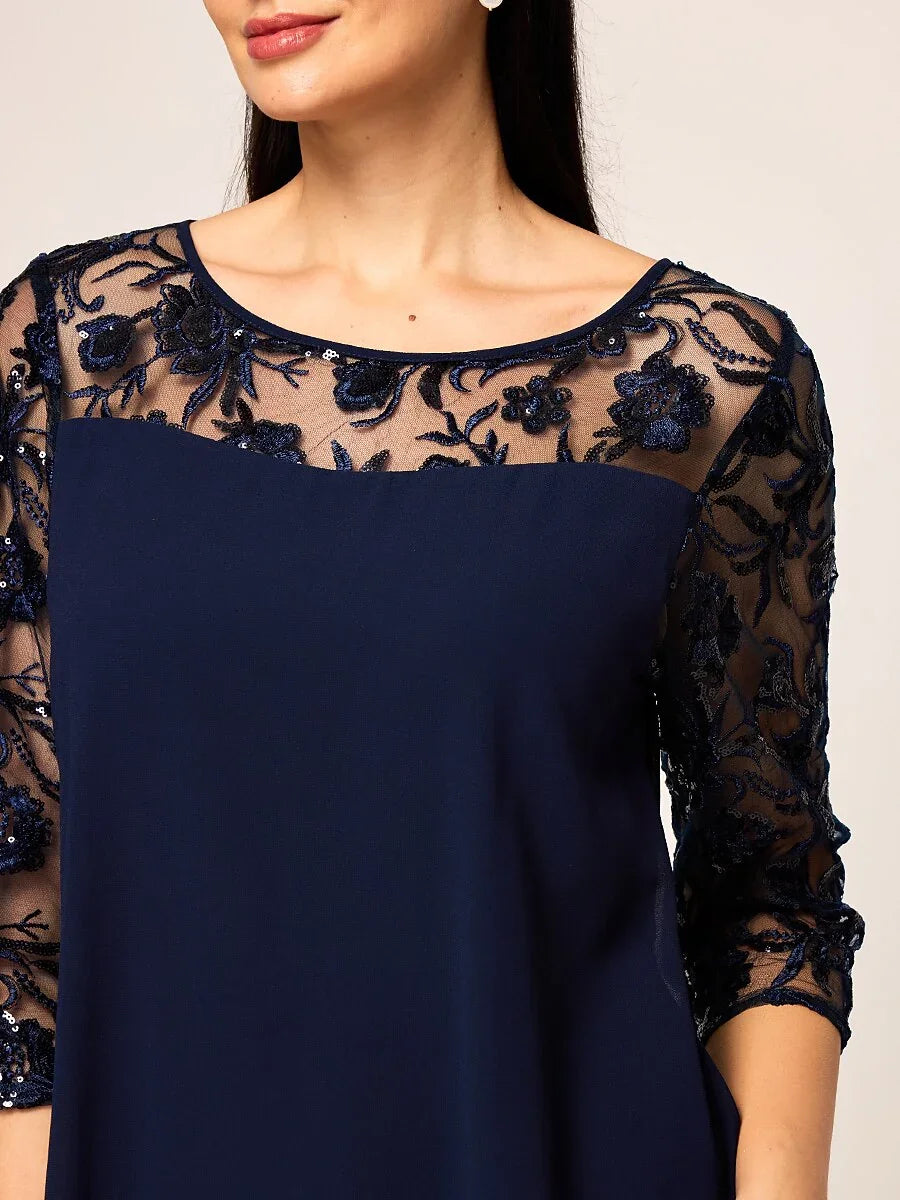 Elegant Chiffon Sequin Layered Lace Dress