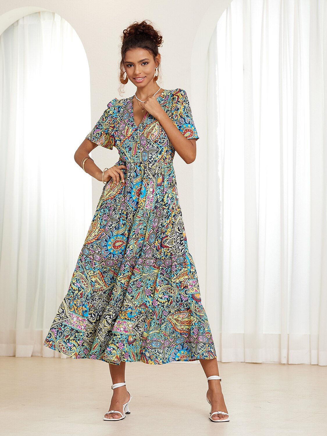Chic Boho Paisley Layered Maxi Dress
