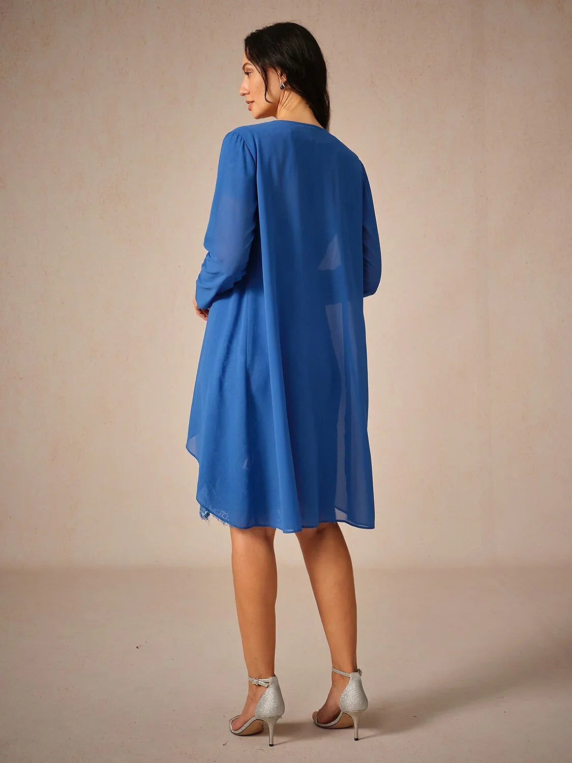 Elegant Knee-Length Lace Dress With Sheer Chiffon Jacket