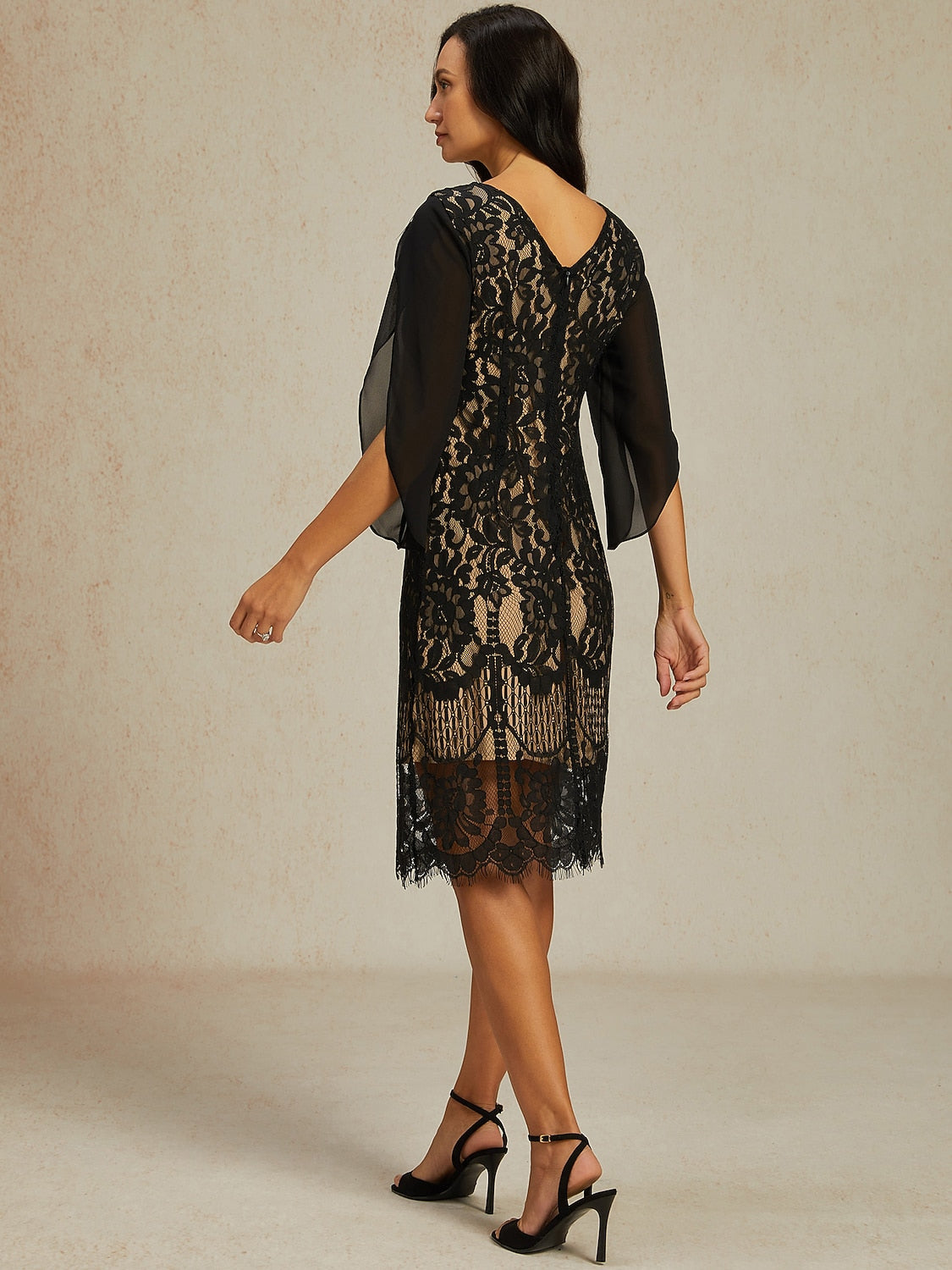 Elegant Split Sleeve Black Midi Dress