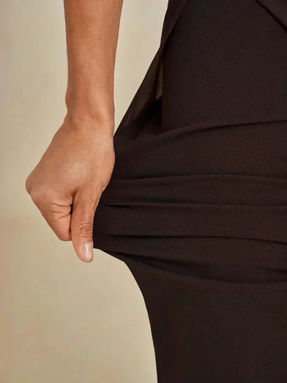 Pantalon droit avec surjupe fendue en mousseline