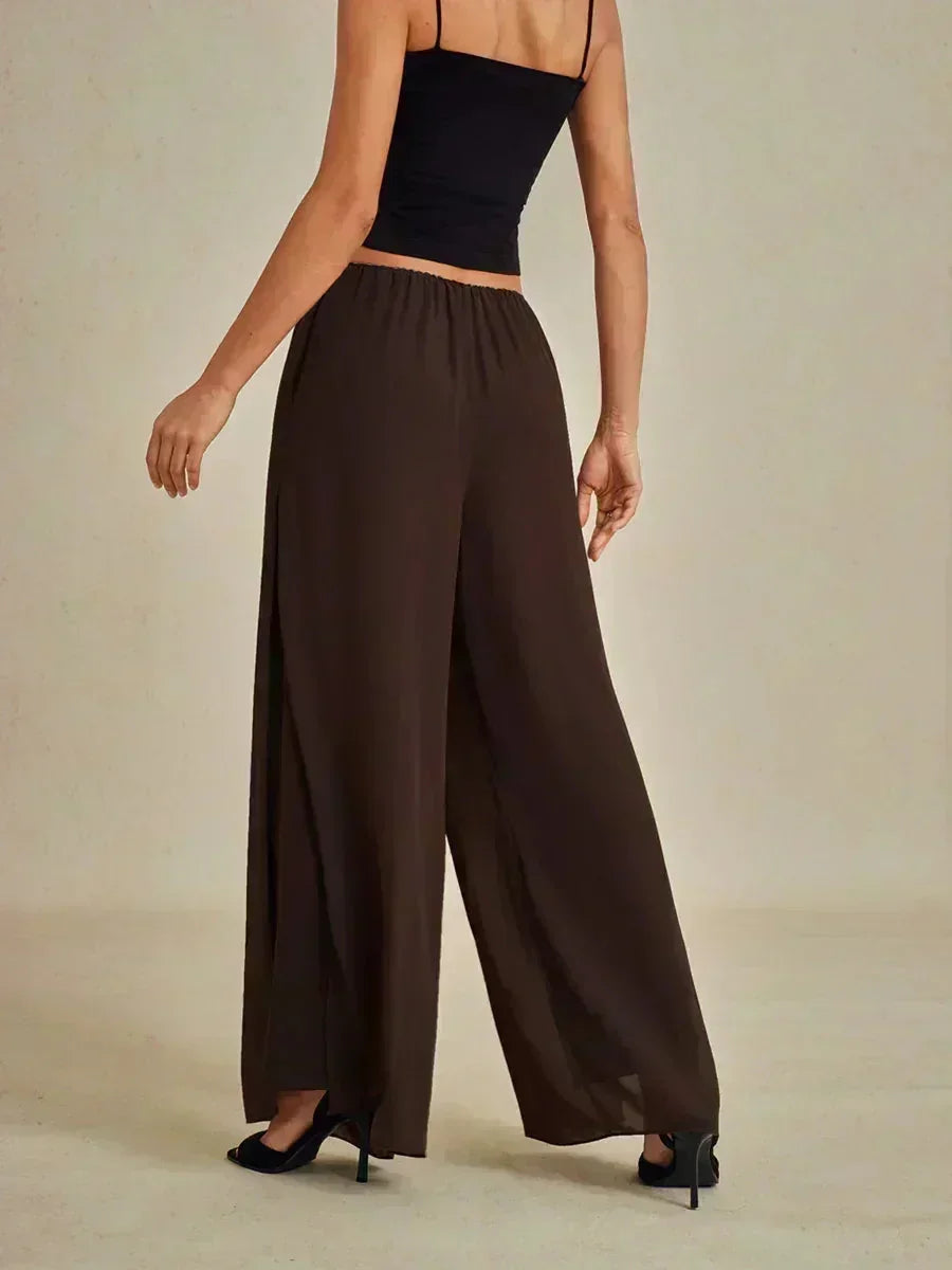 Hose mit geradem Bein und Chiffon-Überzug mit Schlitz am Bein