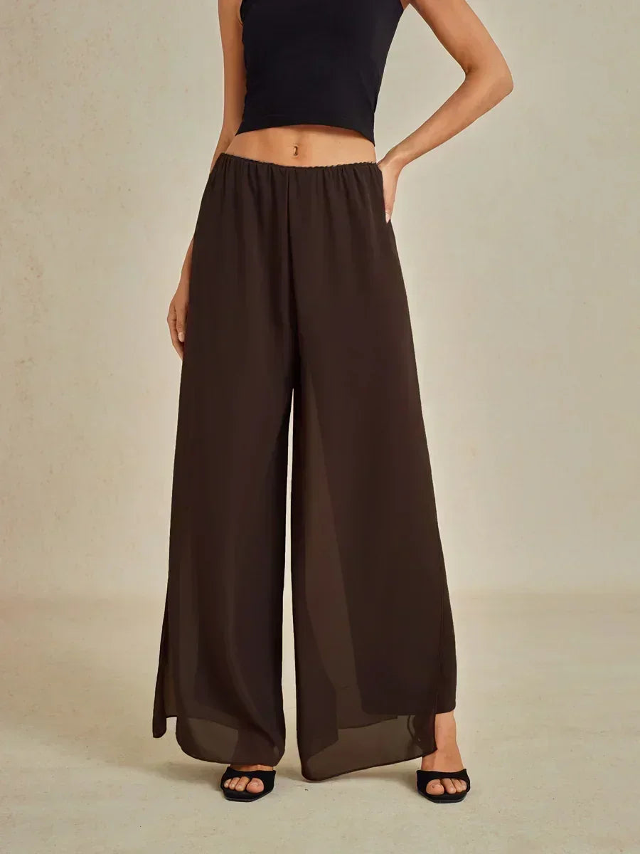 Straight Leg Pant With Chiffon Split Leg Overlay