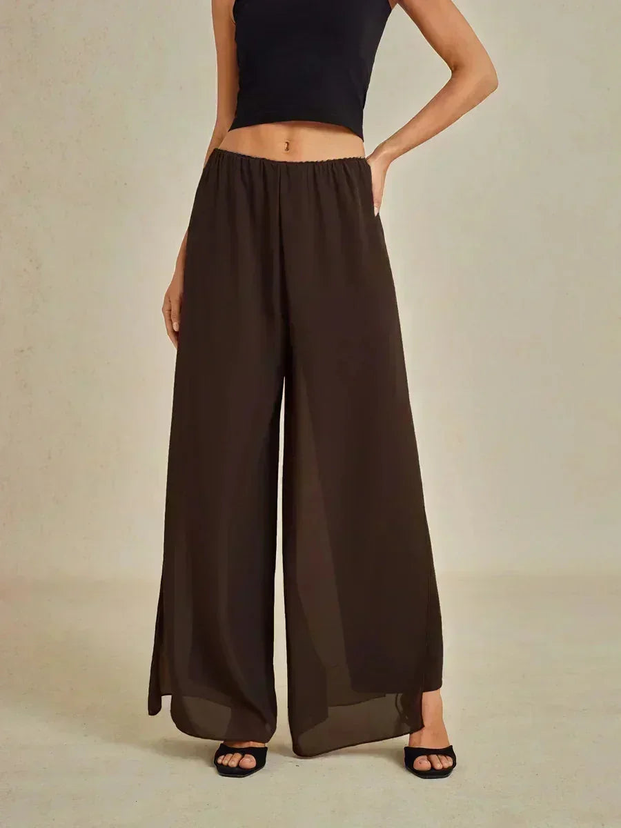 Hose mit geradem Bein und Chiffon-Überzug mit Schlitz am Bein