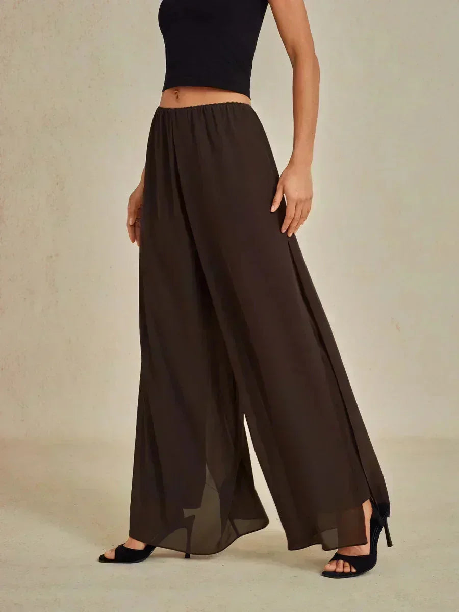 Hose mit geradem Bein und Chiffon-Überzug mit Schlitz am Bein