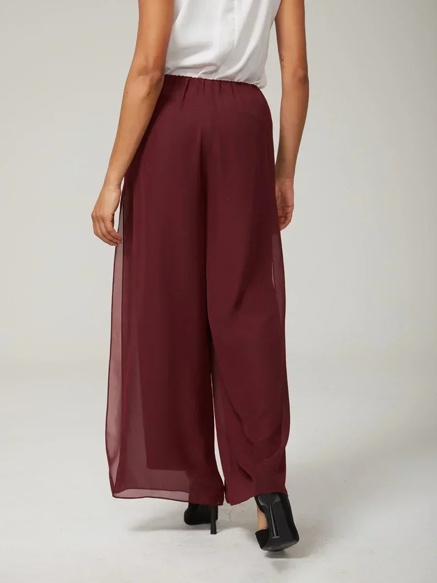 Straight Leg Pant With Chiffon Split Leg Overlay