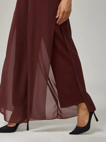 Straight Leg Pant With Chiffon Split Leg Overlay