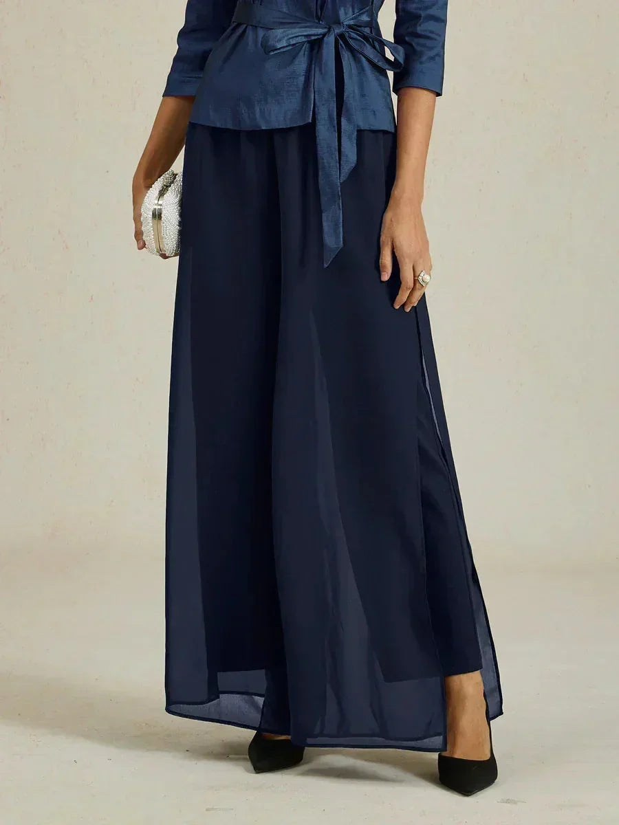 Lace Straight Leg Pant With Chiffon Split Leg Overlay