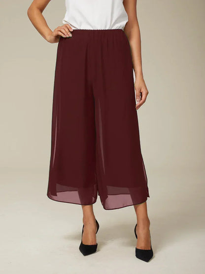 Cropped Length Straight Leg Pant With Chiffon Split Leg Overlay