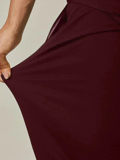 Cropped Length Straight Leg Pant With Chiffon Split Leg Overlay