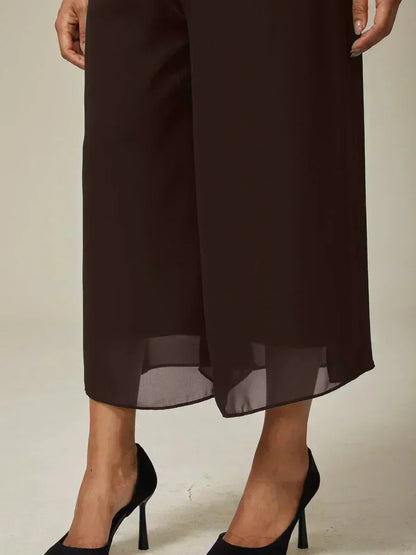 Cropped Length Straight Leg Pant With Chiffon Split Leg Overlay