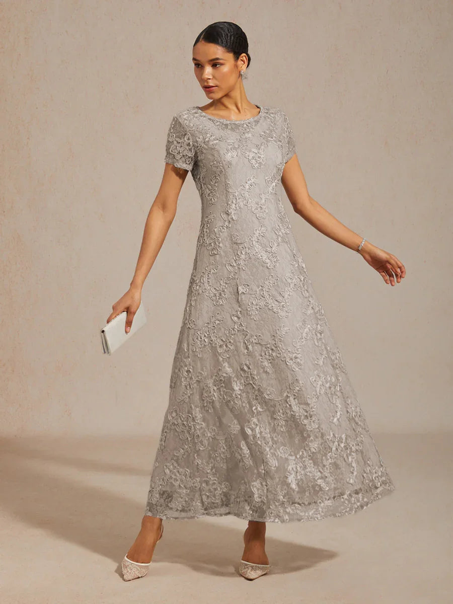 Rosette Lace A-Line Gown with Sequin Embellishment