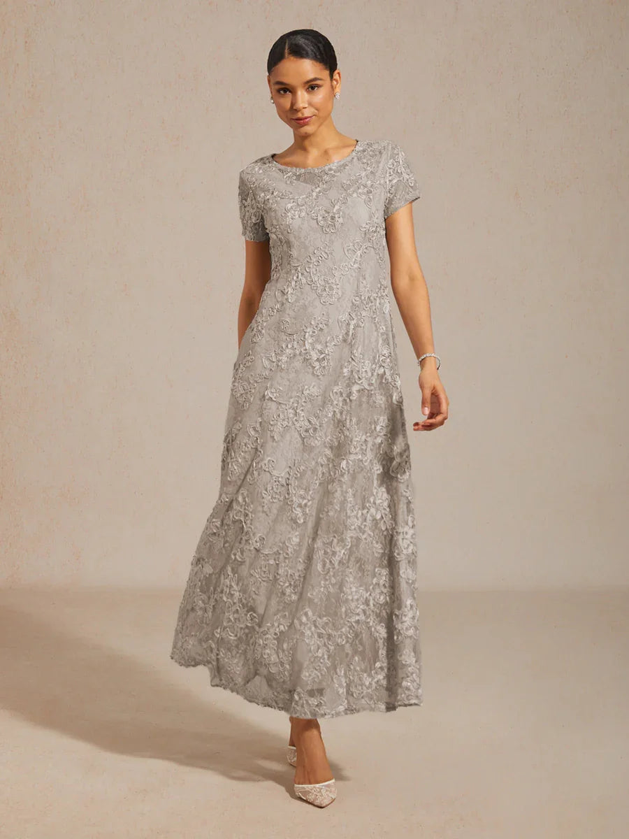 Rosette Lace A-Line Gown with Sequin Embellishment