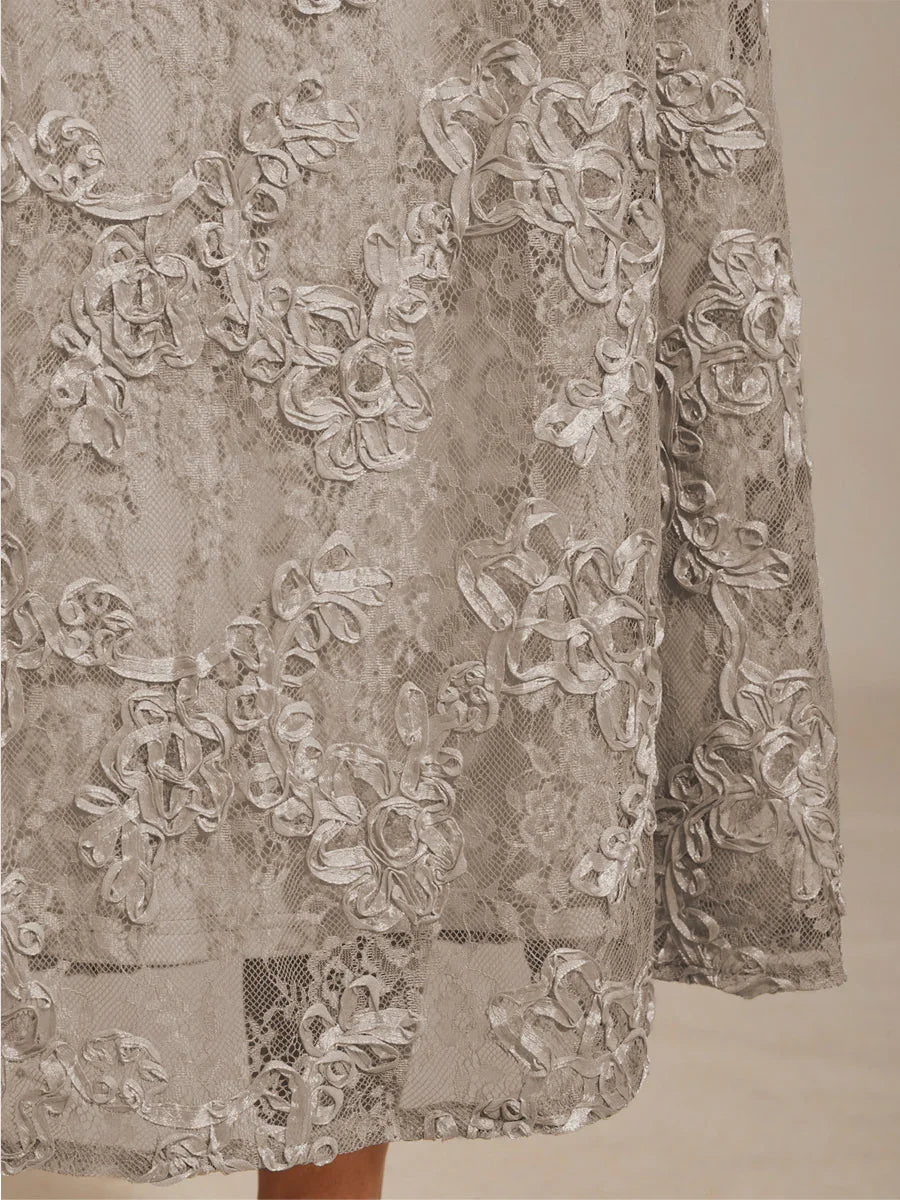 Rosette Lace A-Line Gown with Sequin Embellishment