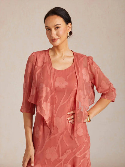 Floral Sheer Chiffon 3/4 Sleeve Shrug