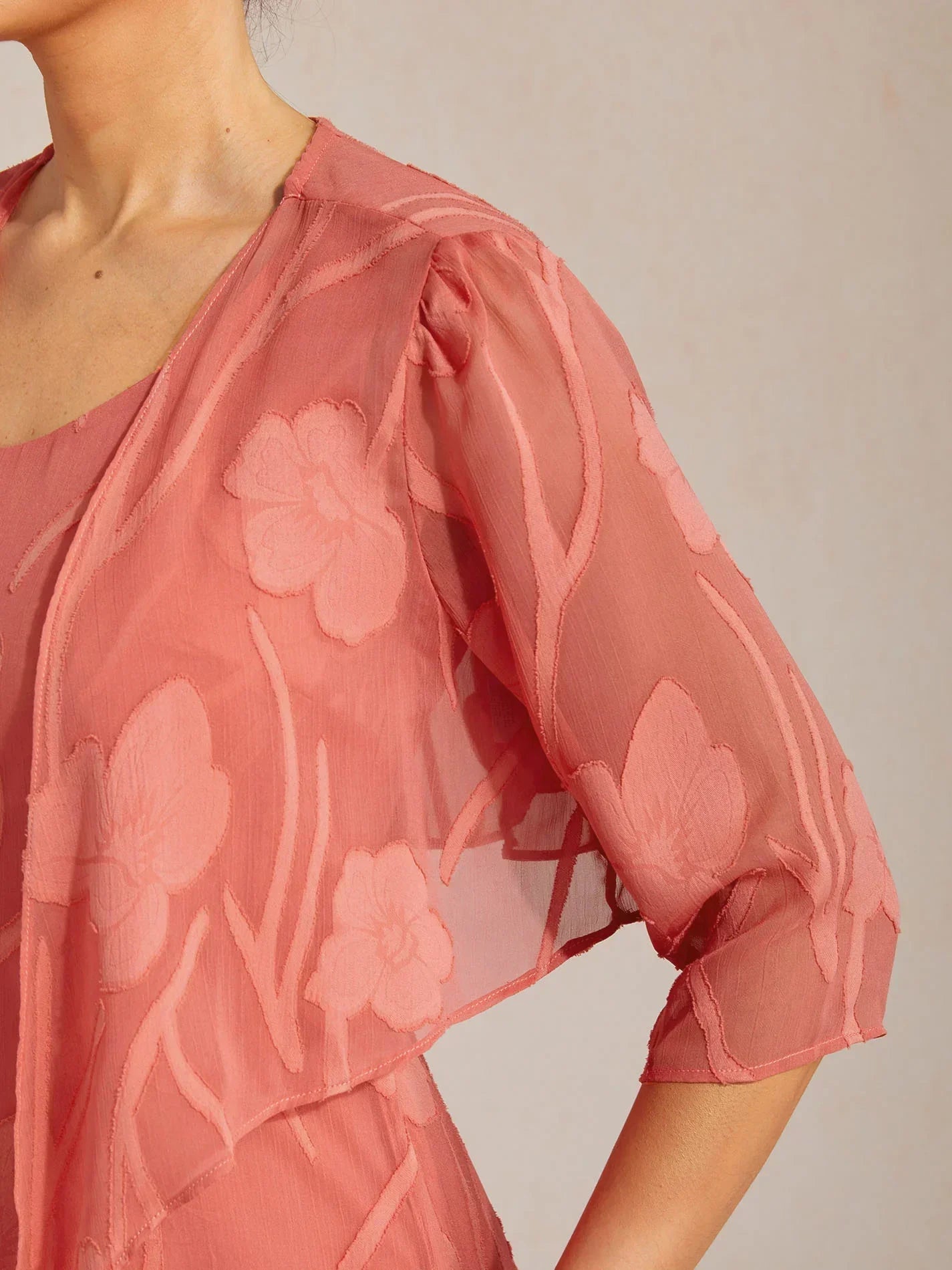 Floral Sheer Chiffon 3/4 Sleeve Shrug