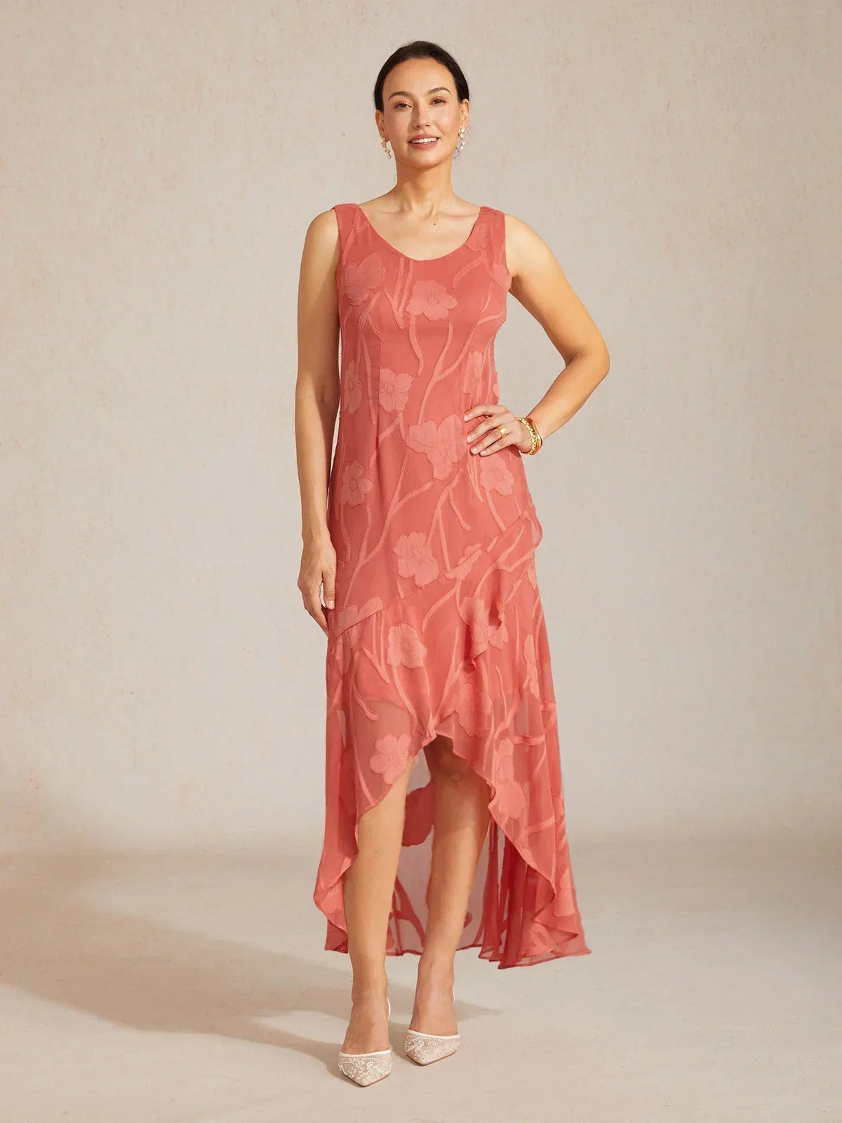 Floral Chiffon Sleeveless Gown