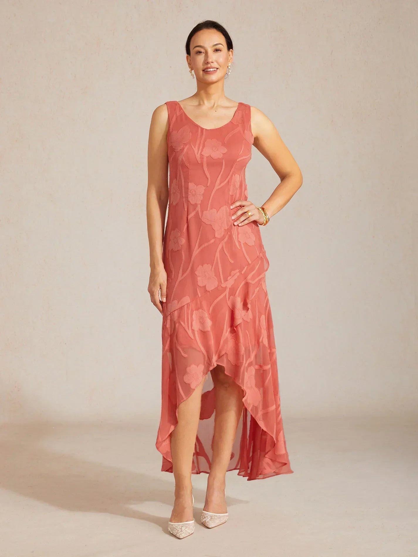 Floral Chiffon Sleeveless Gown