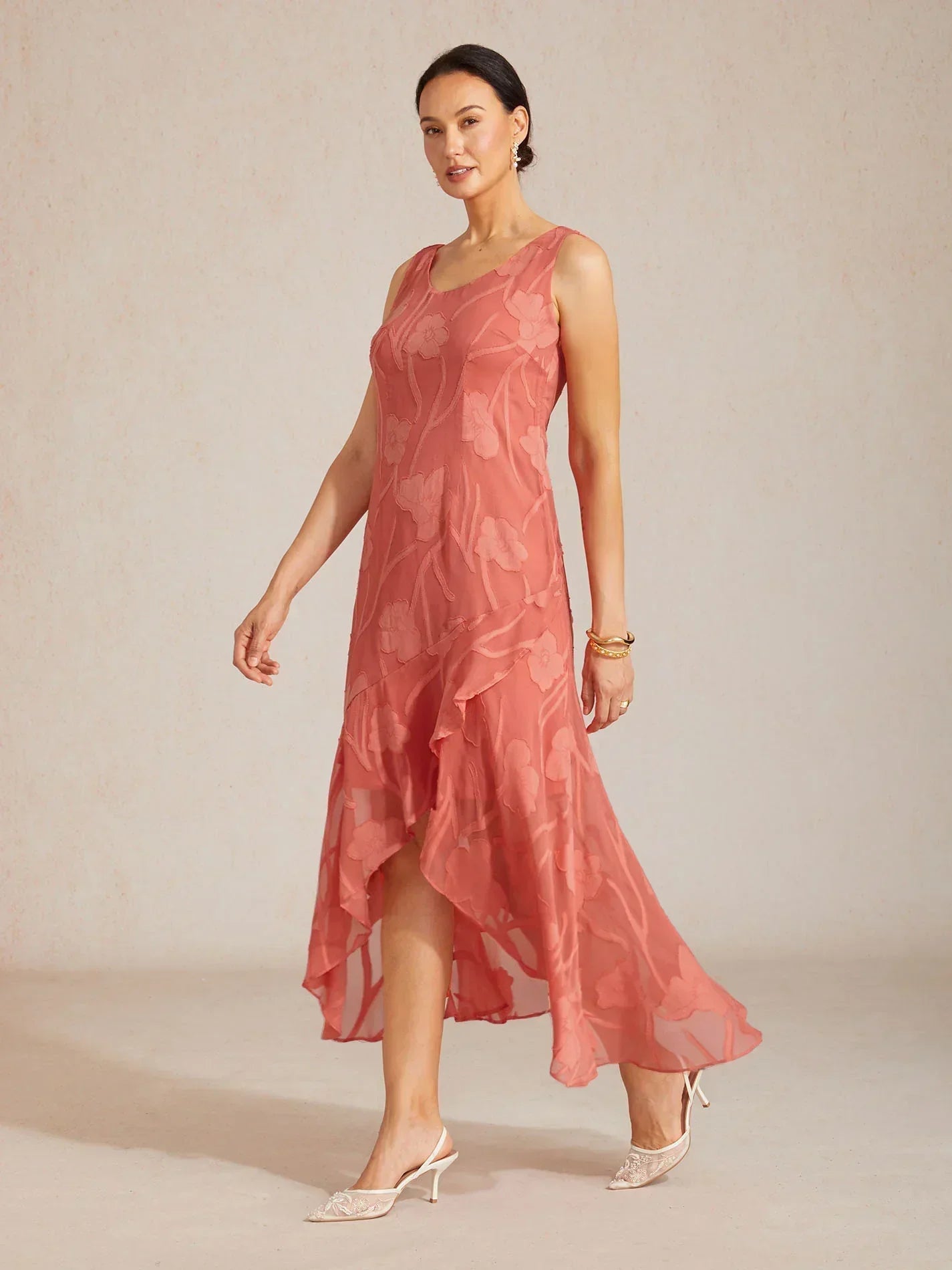Floral Chiffon Sleeveless Gown