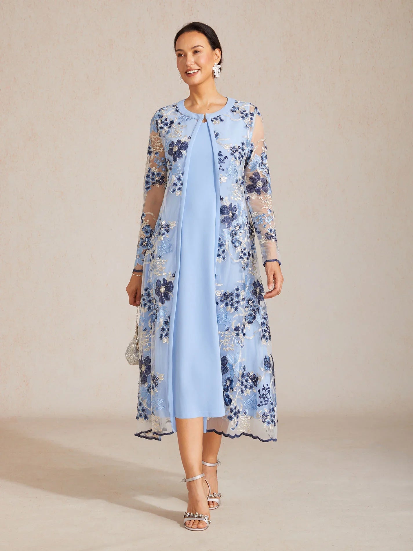 Long Floral Embroidered Lace Jacket