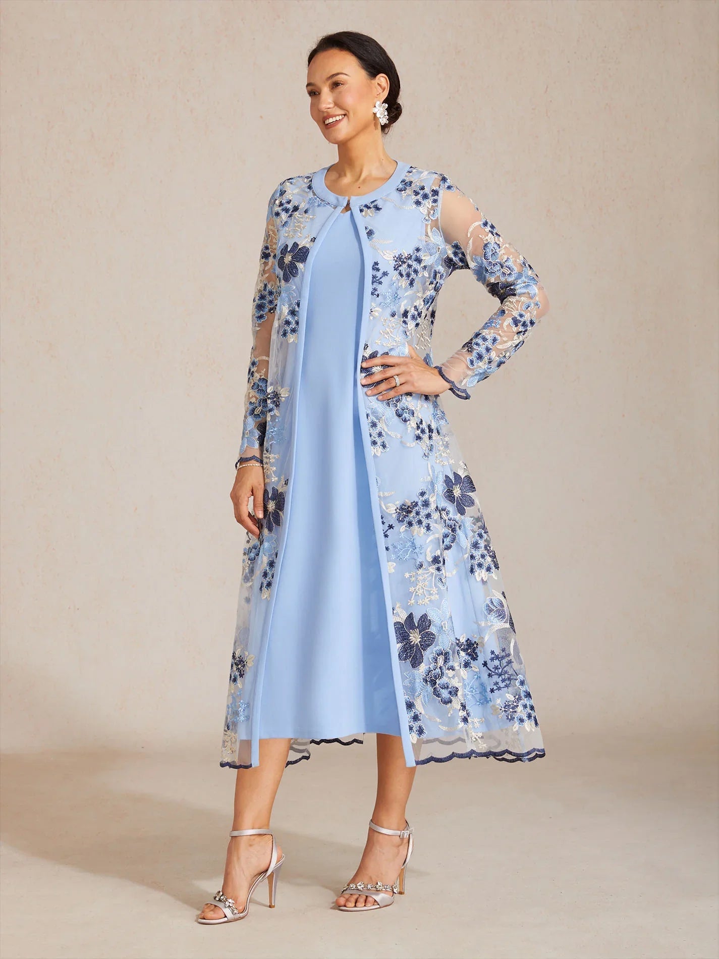 Long Floral Embroidered Lace Jacket