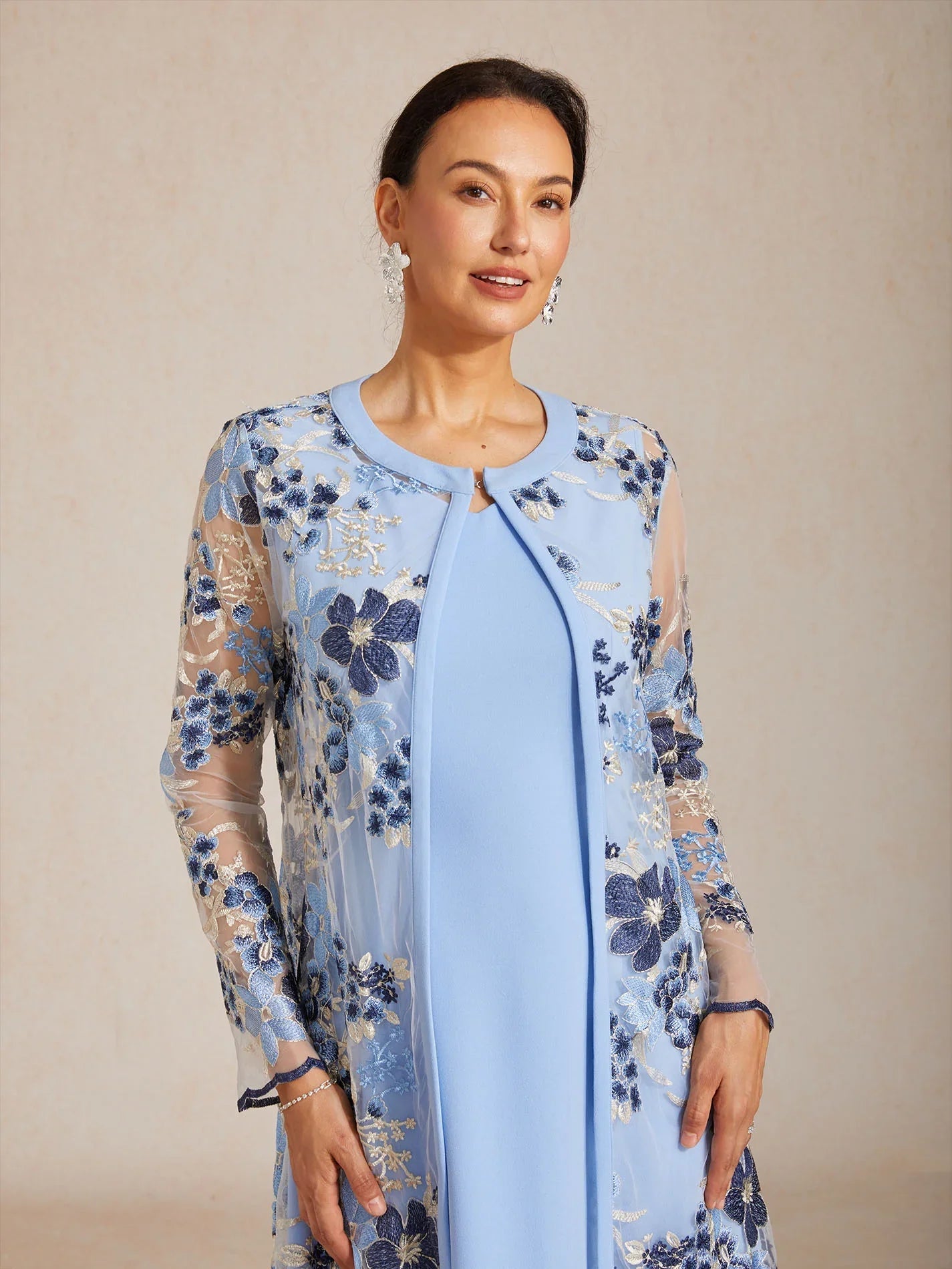 Long Floral Embroidered Lace Jacket
