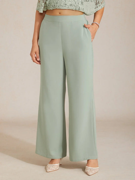 Mid-Rise Elastic Waist Wide-Leg Pants with Pockets