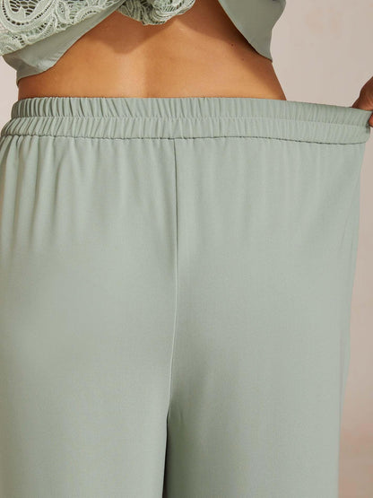 Mid-Rise Elastic Waist Wide-Leg Pants with Pockets