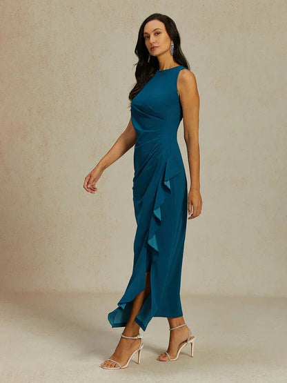Stretch Formal Gown with Ruffle Detail