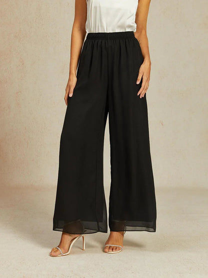 Chiffonhose mit mittelhohem Bund und weitem Bein