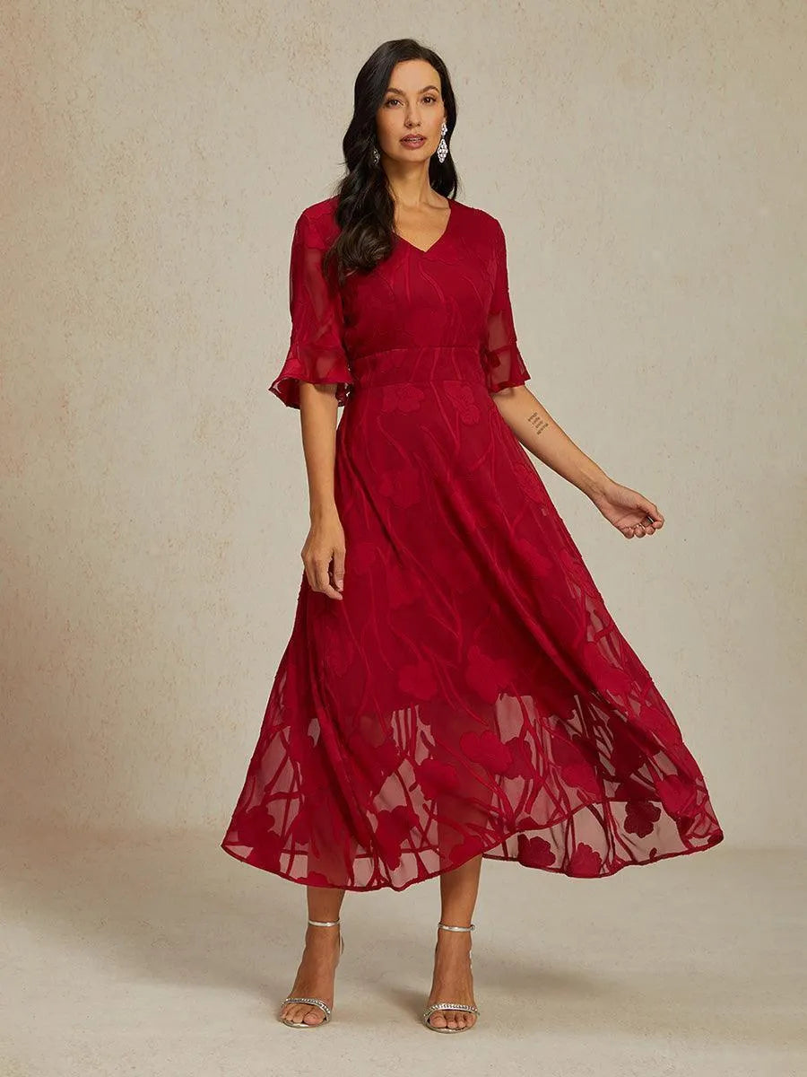 Ruffle Flutter Lace Maxi Dress