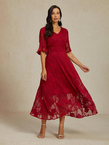 Ruffle Flutter Lace Maxi Dress