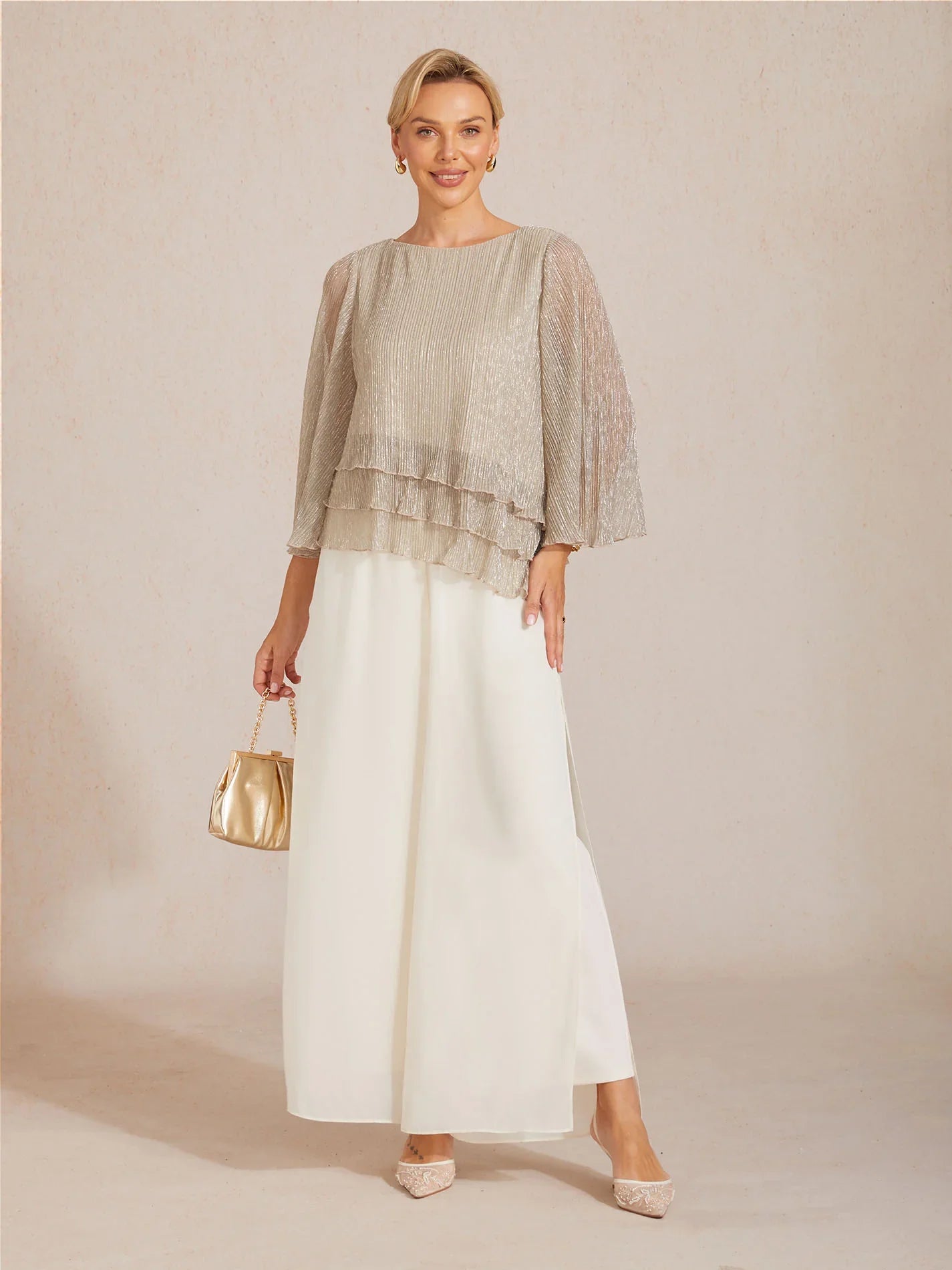 Metallic Chiffon Pleated Blouse