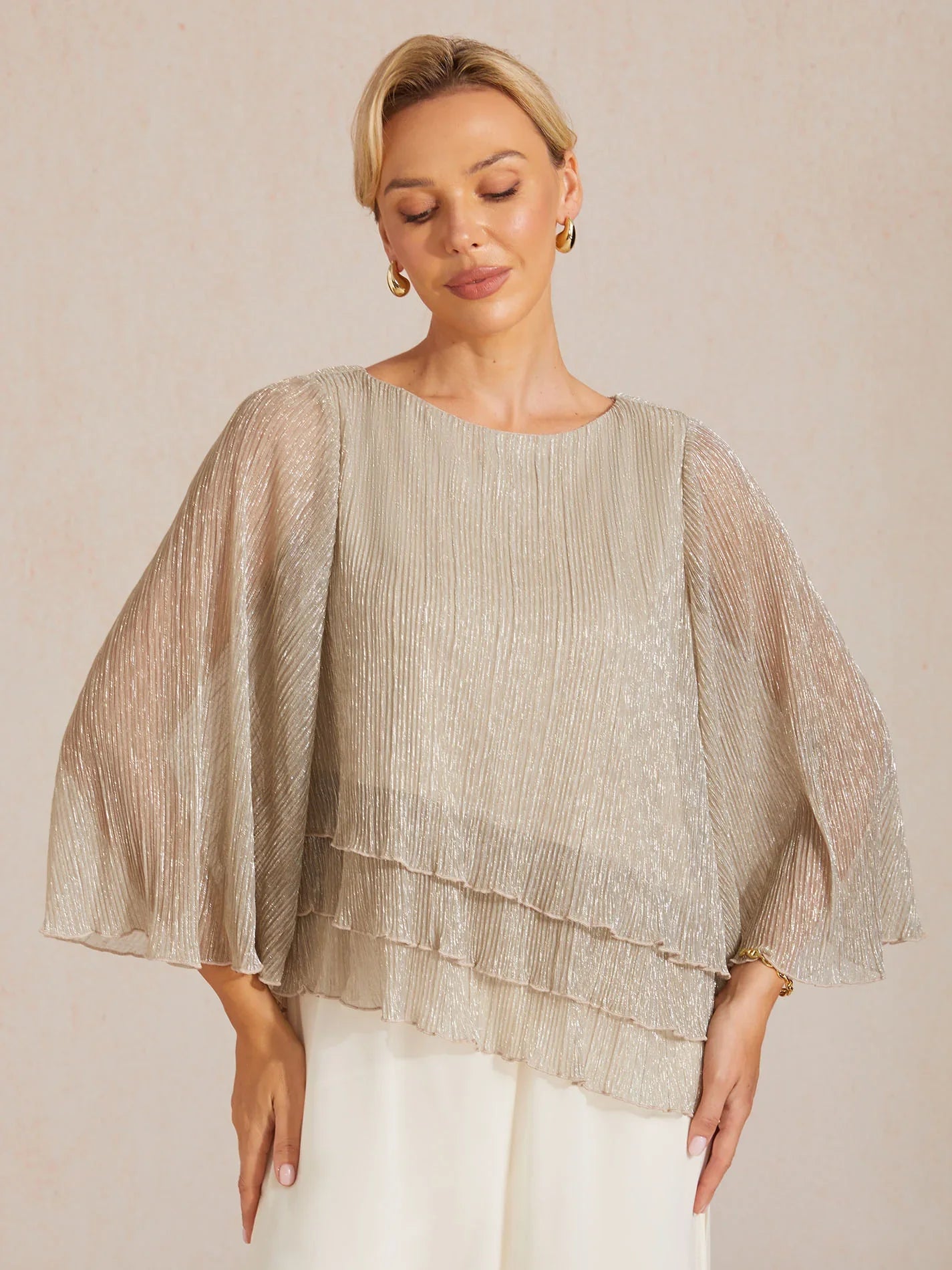 Metallic Chiffon Pleated Blouse
